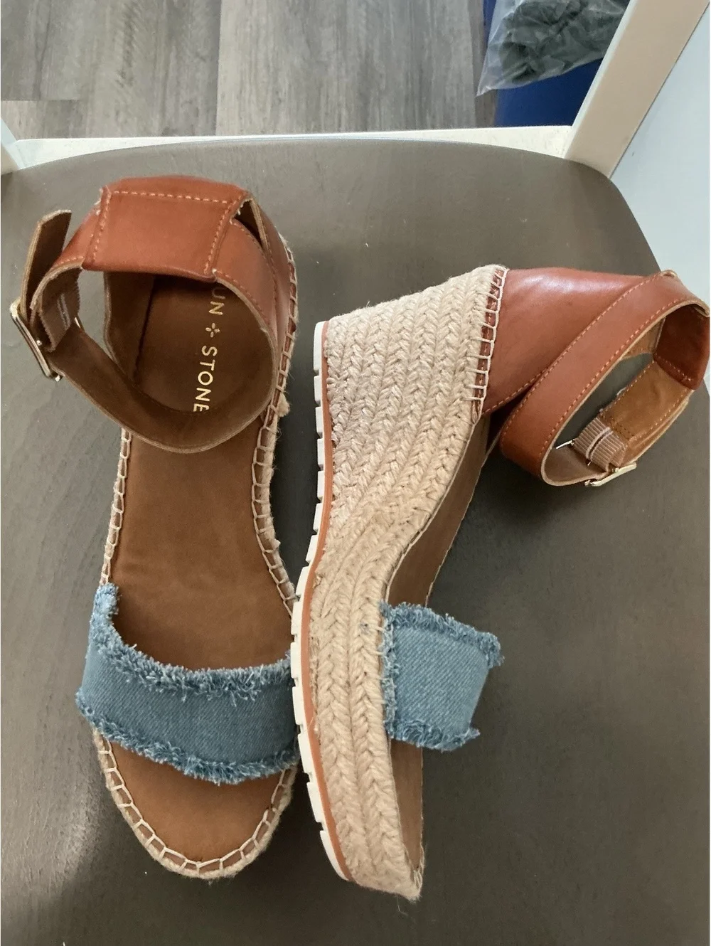 Womans Size 9.5 Sun + Stone Denim Blue Espadrille Wedge Sandal